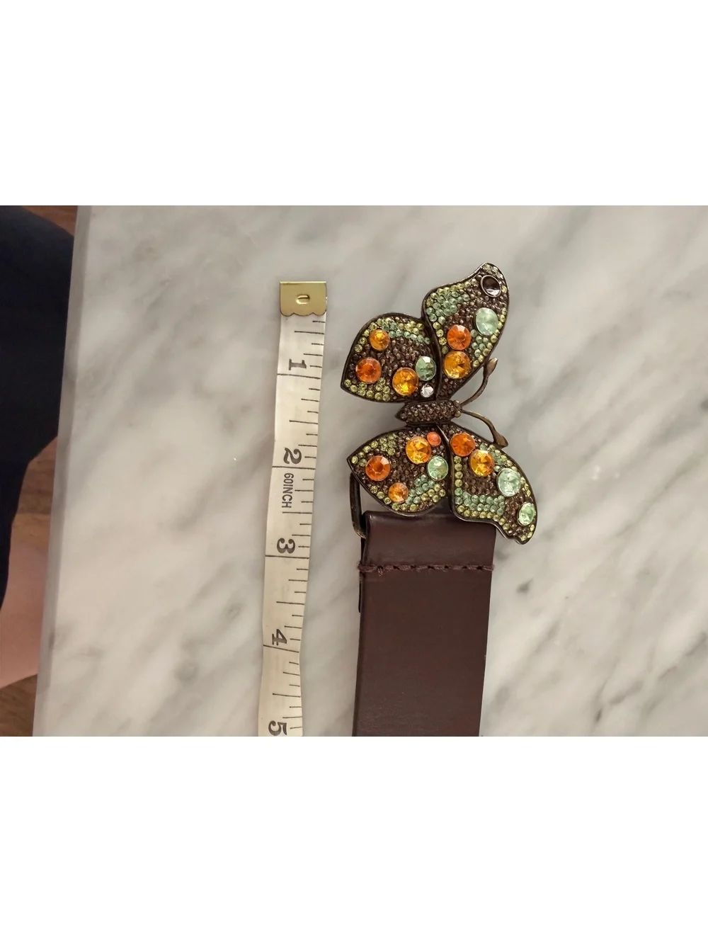 Brown Genuine Leather Women's Belt with Decorative Butterfly Buckle